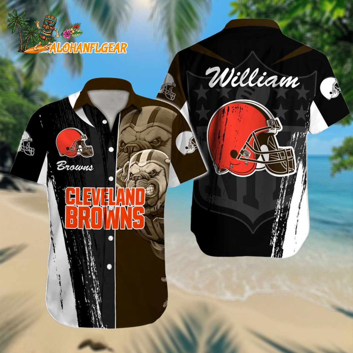 Personalized Cleveland Browns Hawaiianan Shirt Special Half Tone Mascot Aloha Shirt