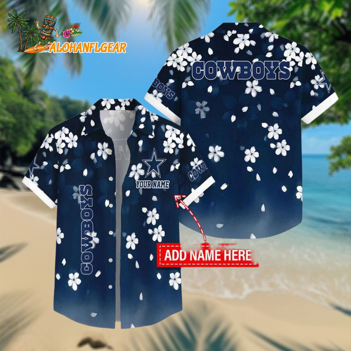 Personalized Dallas Cowboys Five petaled Flower Pattern Hawaiian Shirt