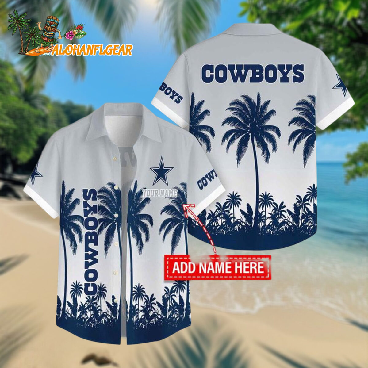 Personalized Dallas Cowboys Flower Palm Tree Summer Button Hawaiian Shirt