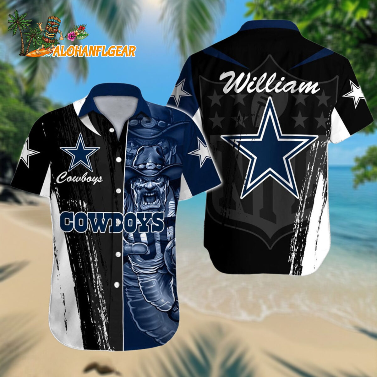 Personalized Dallas Cowboys Hawaiianan Shirt Special Half Tone Mascot Aloha Shirt