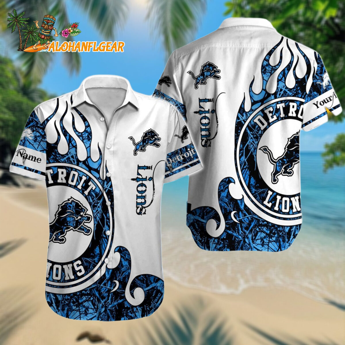 Personalized Detroit Lions Hawaiianan Shirt Special Realtree Hunting Design Aloha Shirt