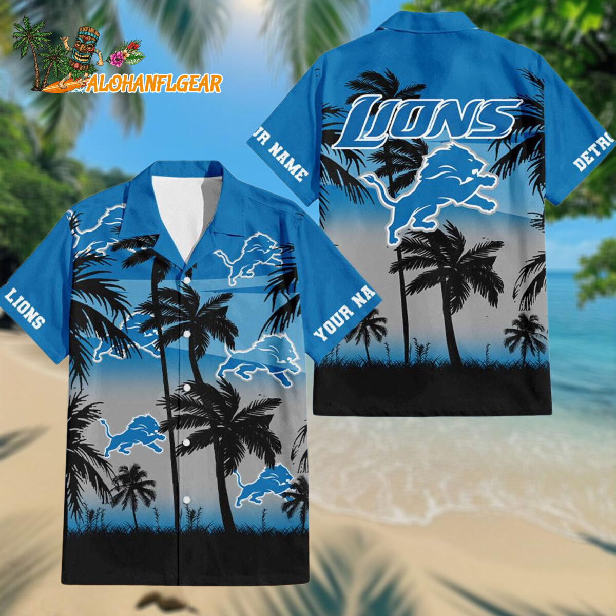 Personalized Detroit Lions Palm Tree Summer Design Aloha Hawaiianan Shirt