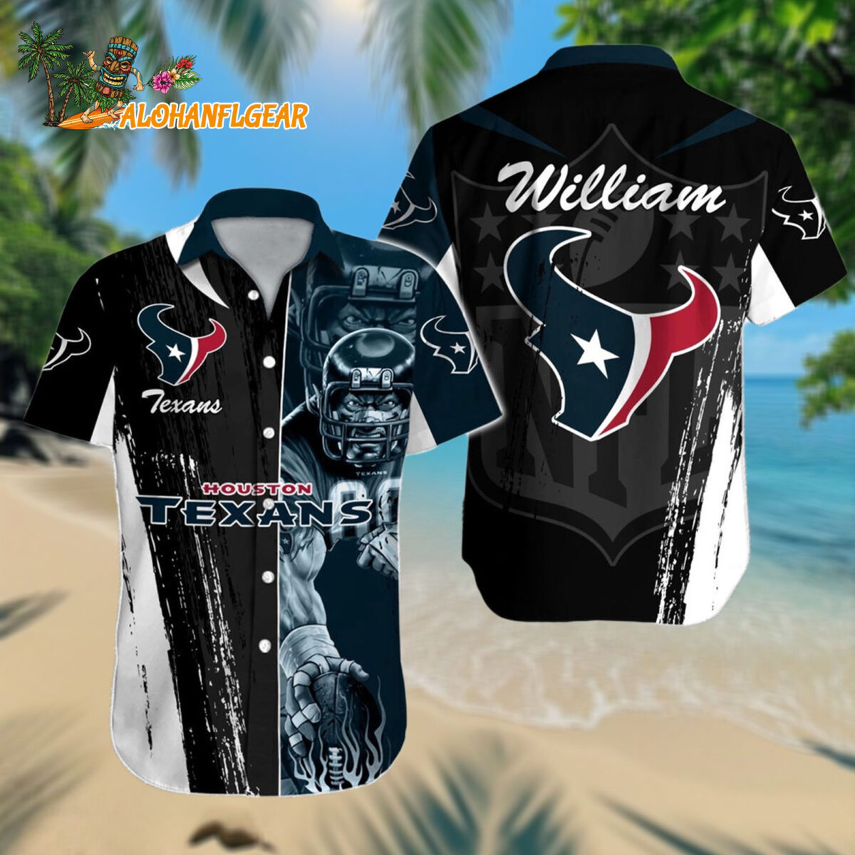 Personalized Houston Texans Hawaiianan Shirt Special Half Tone Mascot Aloha Shirt