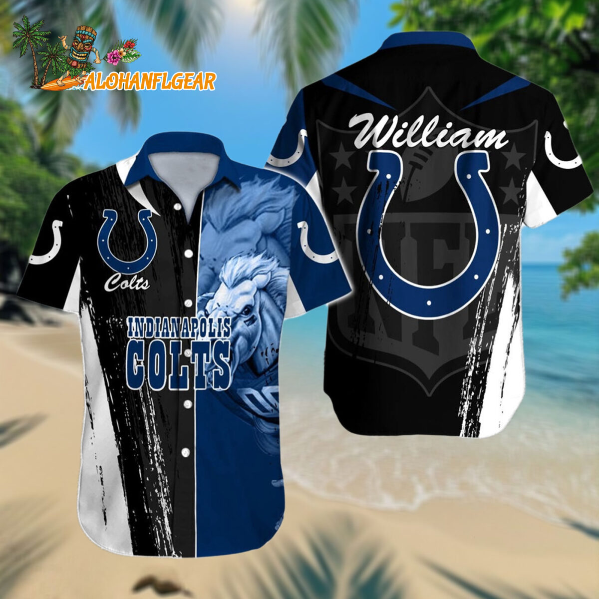 Personalized Indianapolis Colts Hawaiianan Shirt Special Half Tone Mascot Aloha Shirt
