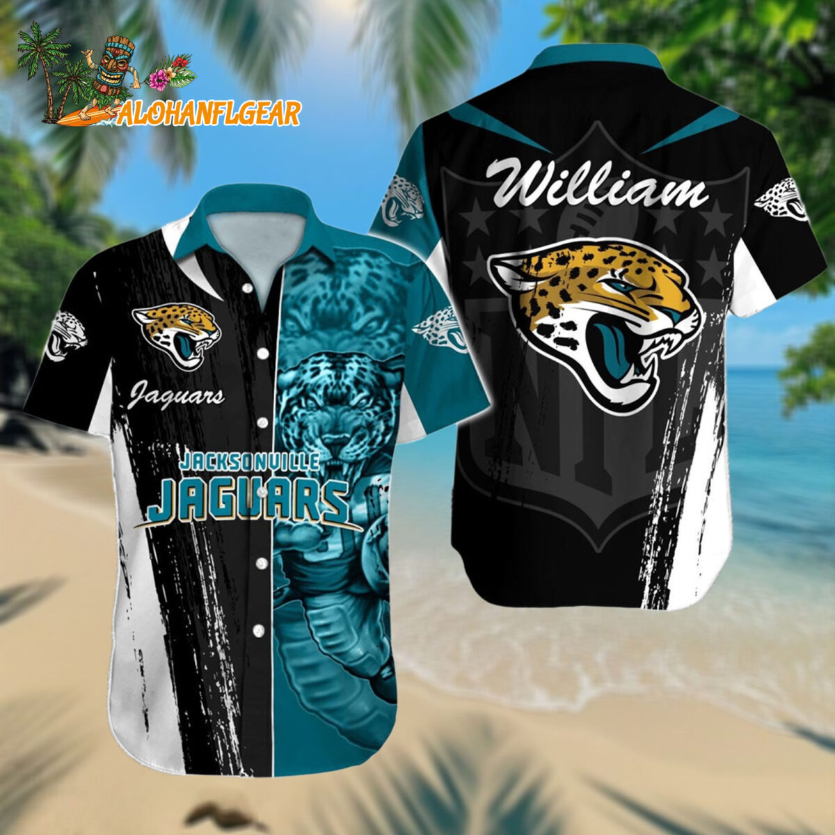 Personalized Jacksonville Jaguars Hawaiianan Shirt Special Half Tone Mascot Aloha Shirt