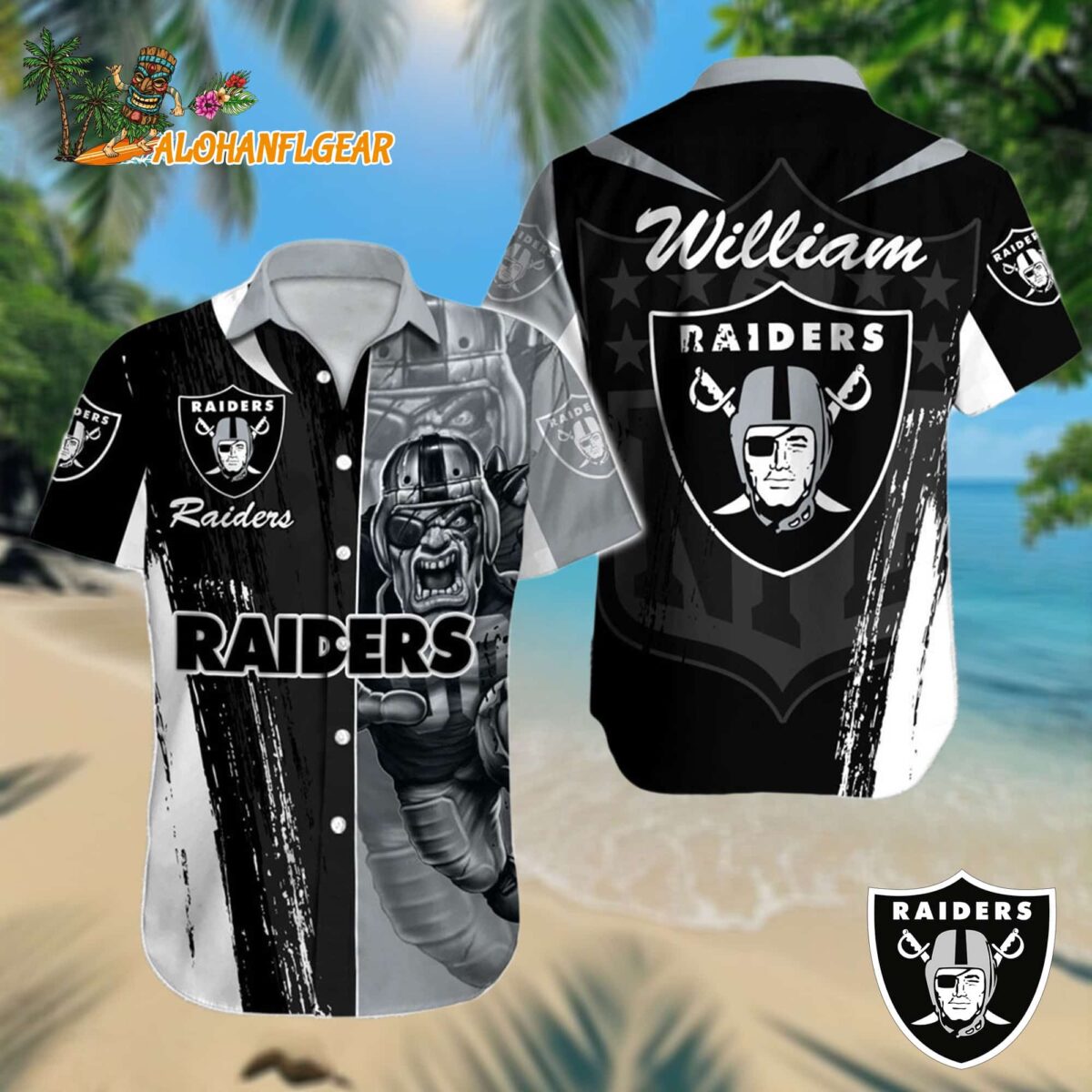 Personalized Las Vegas Raiders Hawaiian Shirt Special Half Tone Mascot Aloha Shirt