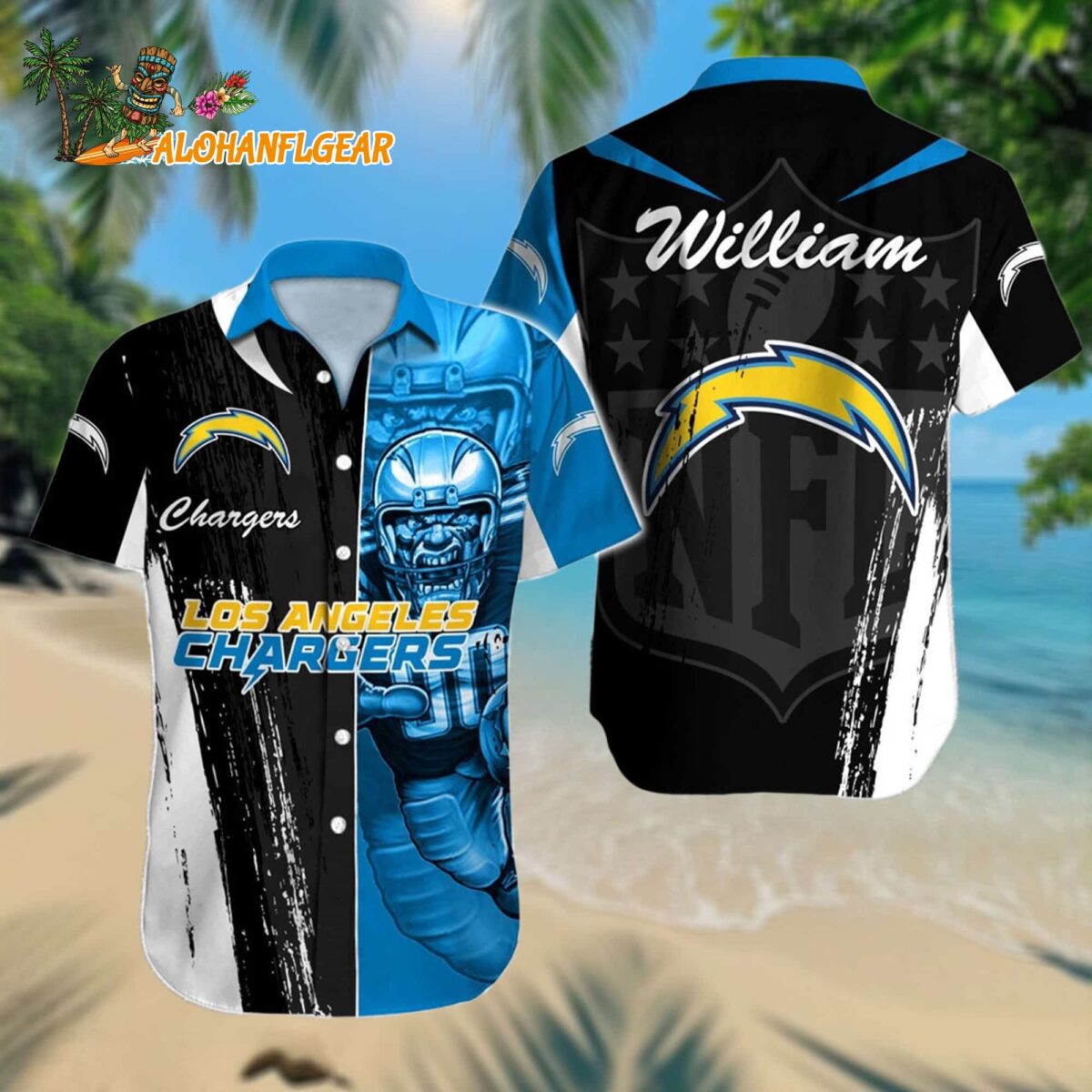 Personalized Los Angeles Chargers Hawaiian Shirt Special Half Tone Mascot Aloha Shirt