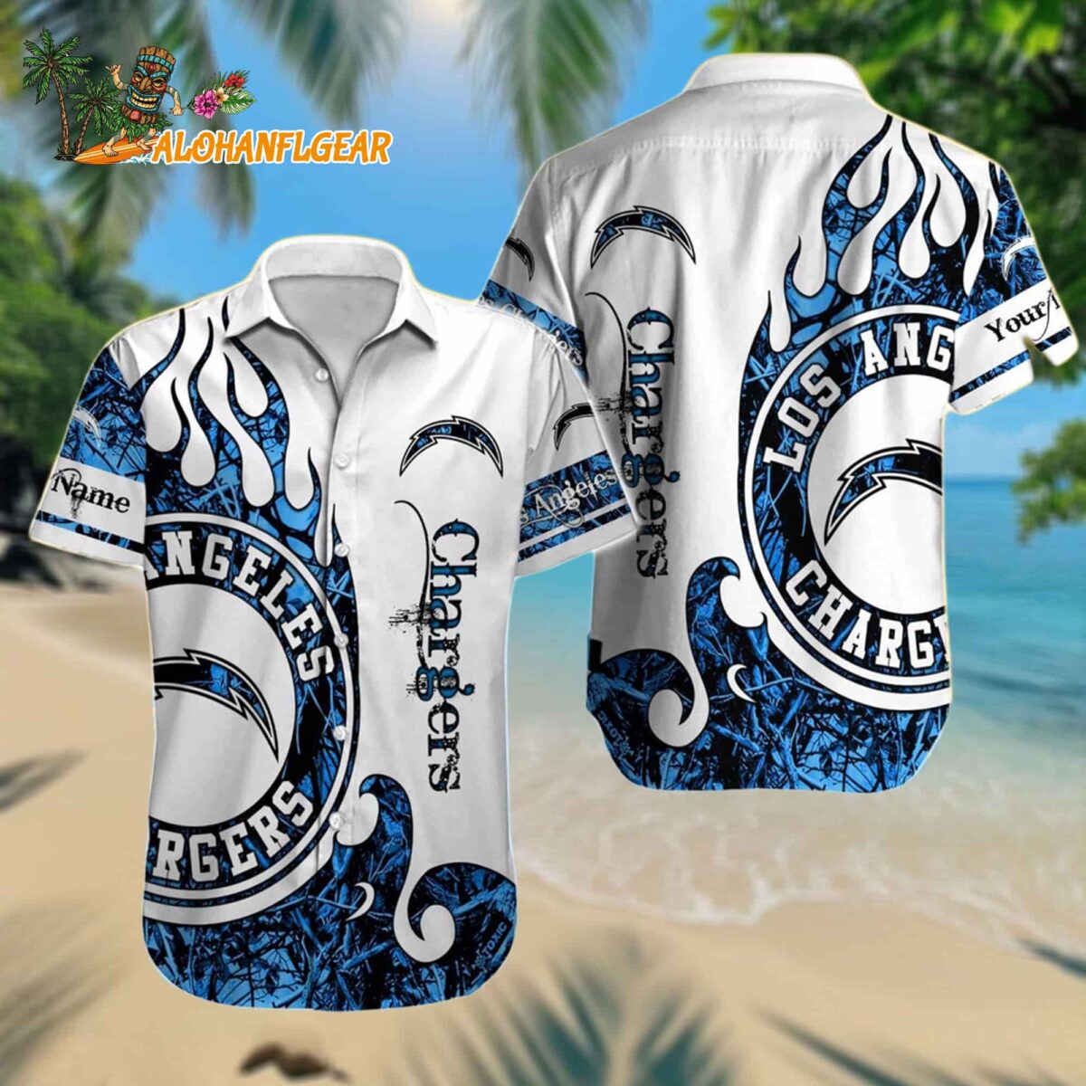 Personalized Los Angeles Chargers Hawaiian Shirt Special Realtree Hunting Design Aloha Shirt