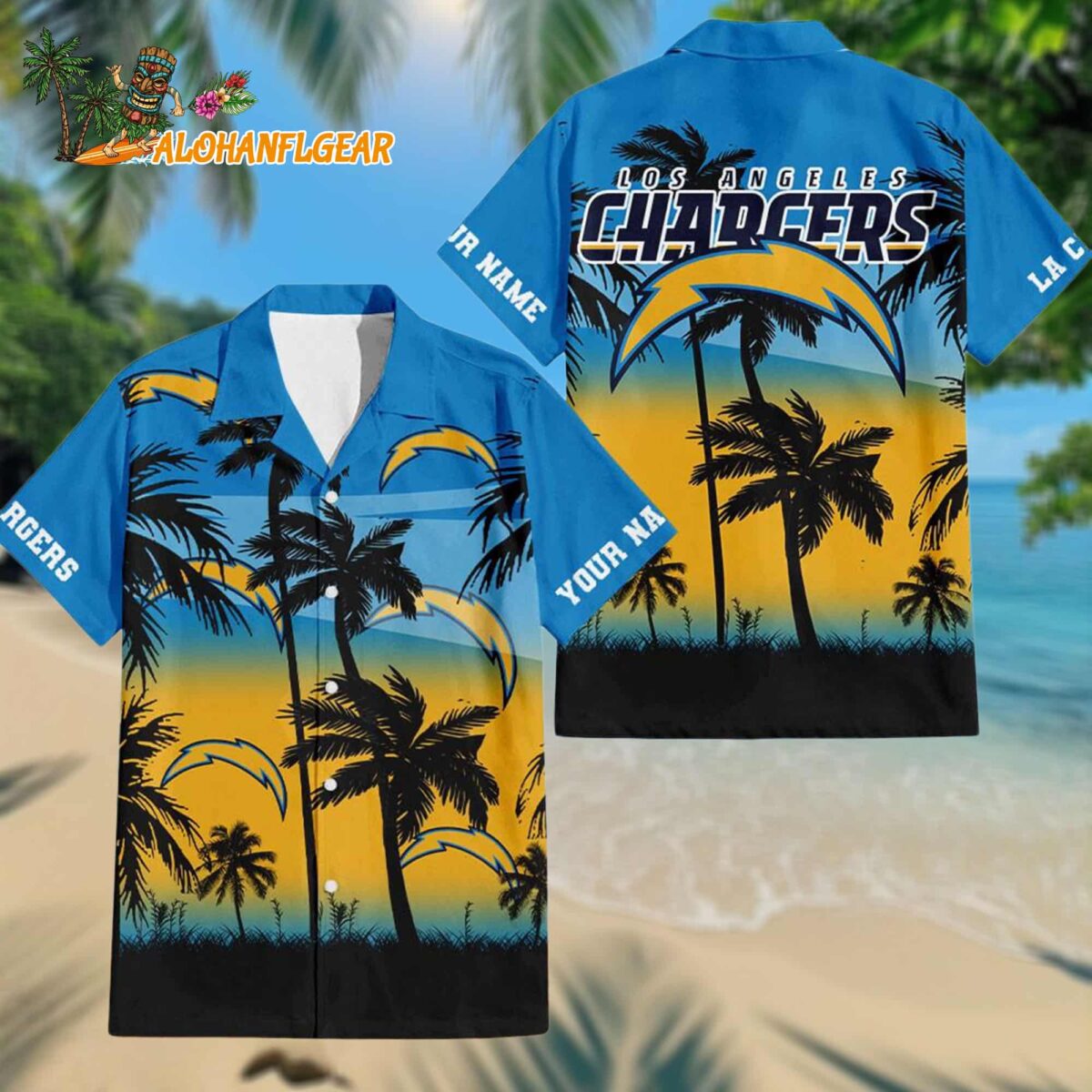 Personalized Los Angeles Chargers Palm Tree Summer Design Aloha Hawaiian Shirt