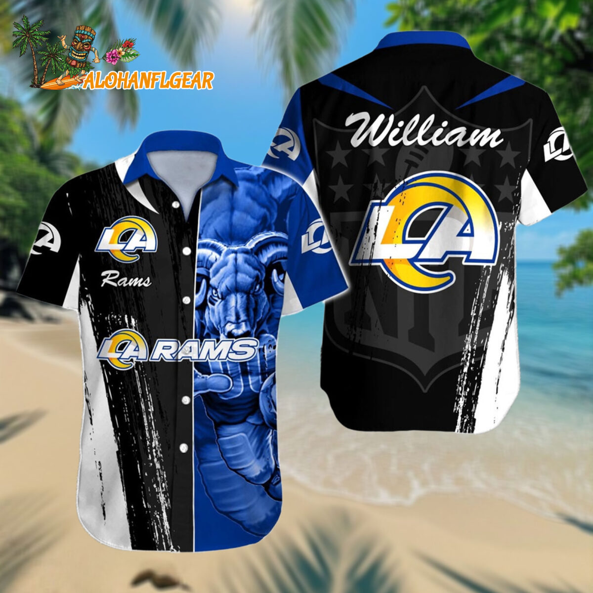 Personalized Los Angeles Rams Hawaiianan Shirt Special Half Tone Mascot Aloha Shirt