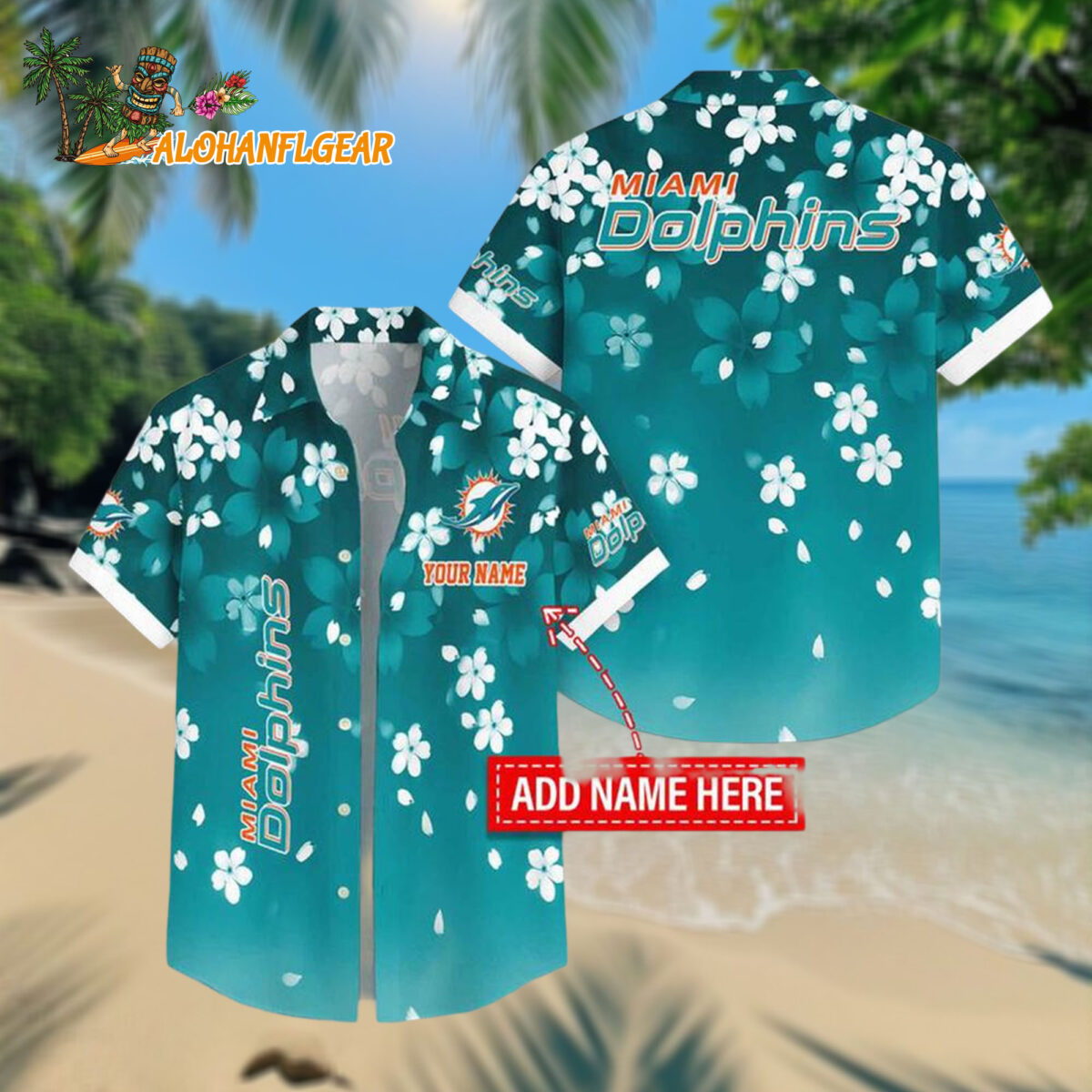 Personalized Miami Dolphins Five petaled Flower Pattern Hawaiian Shirt
