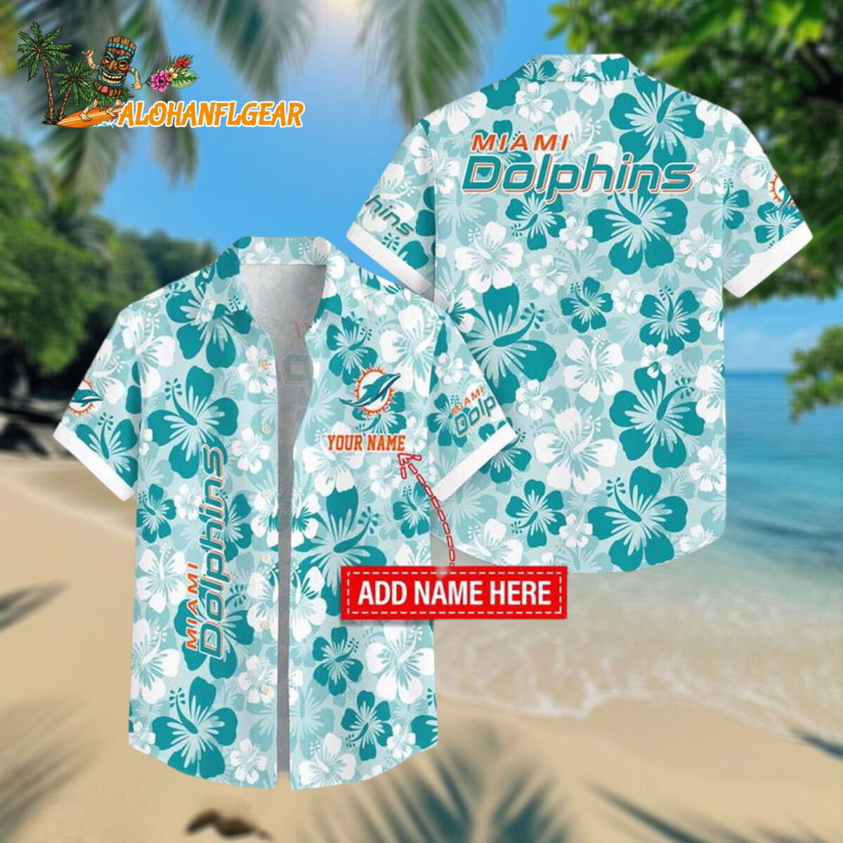 Personalized Miami Dolphins Flower Palm Tree Aloha Hawaiian Shirt