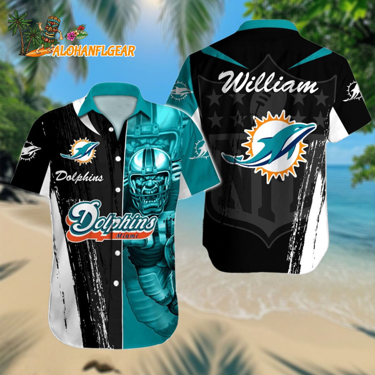Personalized Miami Dolphins Hawaiianan Shirt Special Half Tone Mascot Aloha Shirt