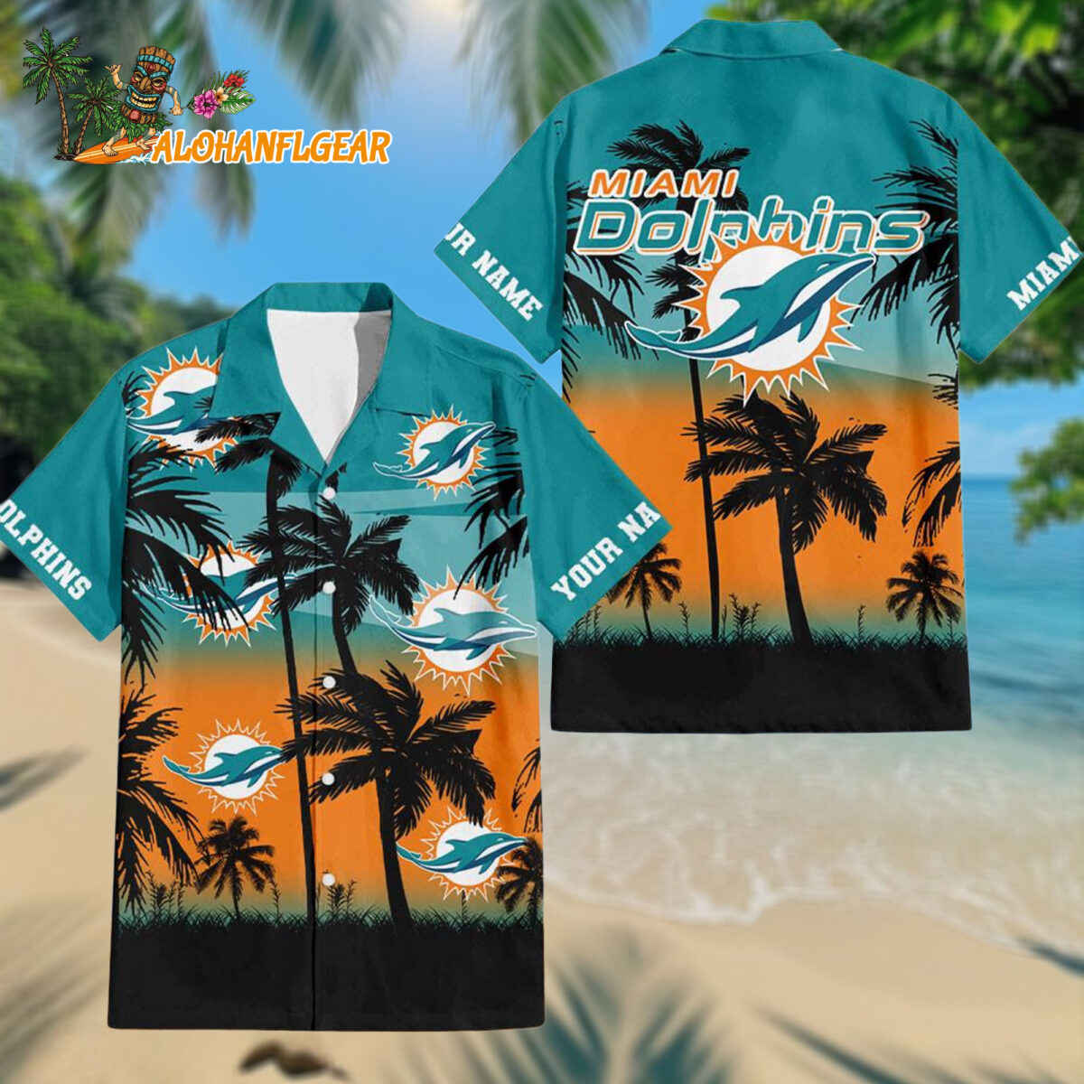 Personalized Miami Dolphins Palm Tree Summer Design Aloha Hawaiianan Shirt