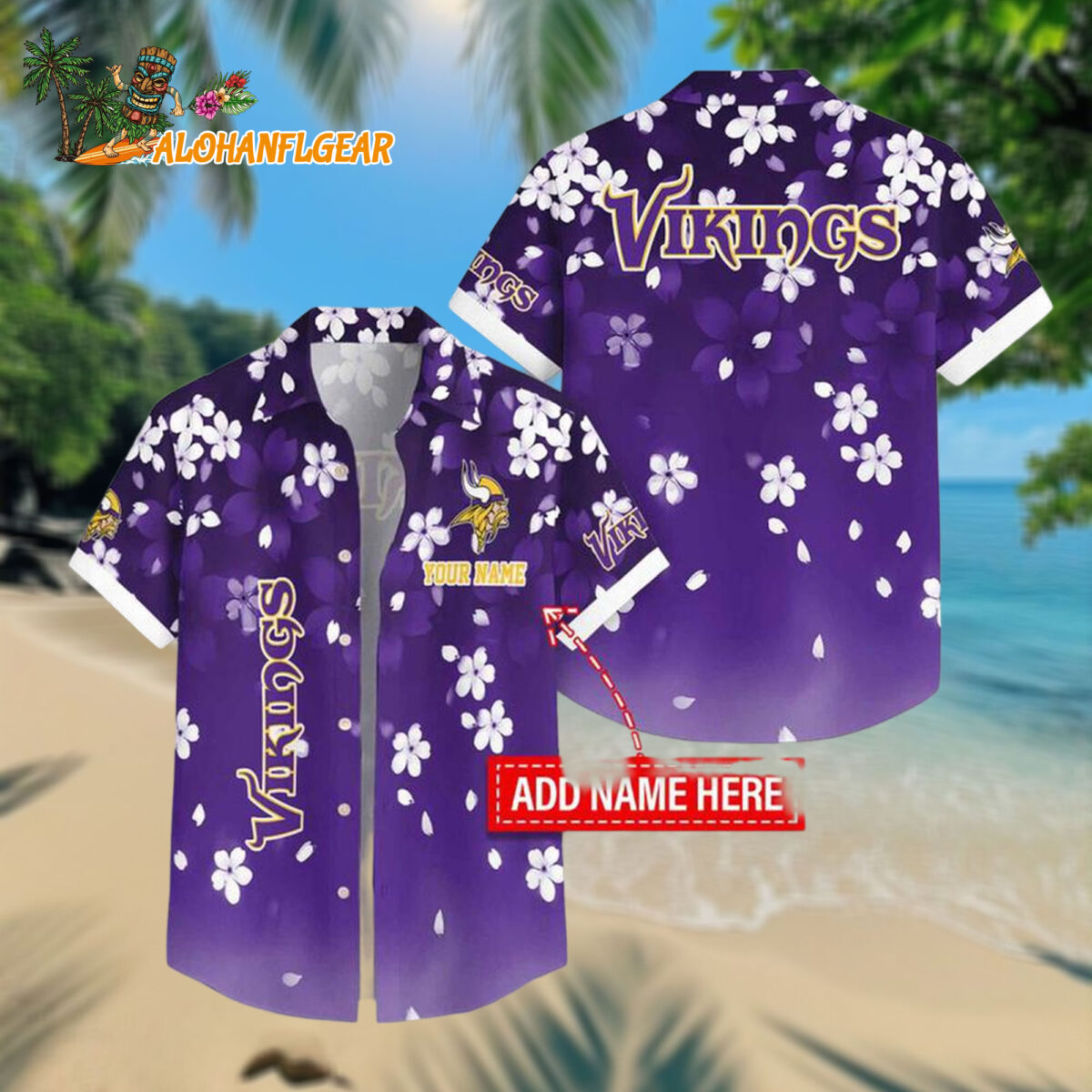 Personalized Minnesota Vikings Five petaled Flower Pattern Hawaiian Shirt