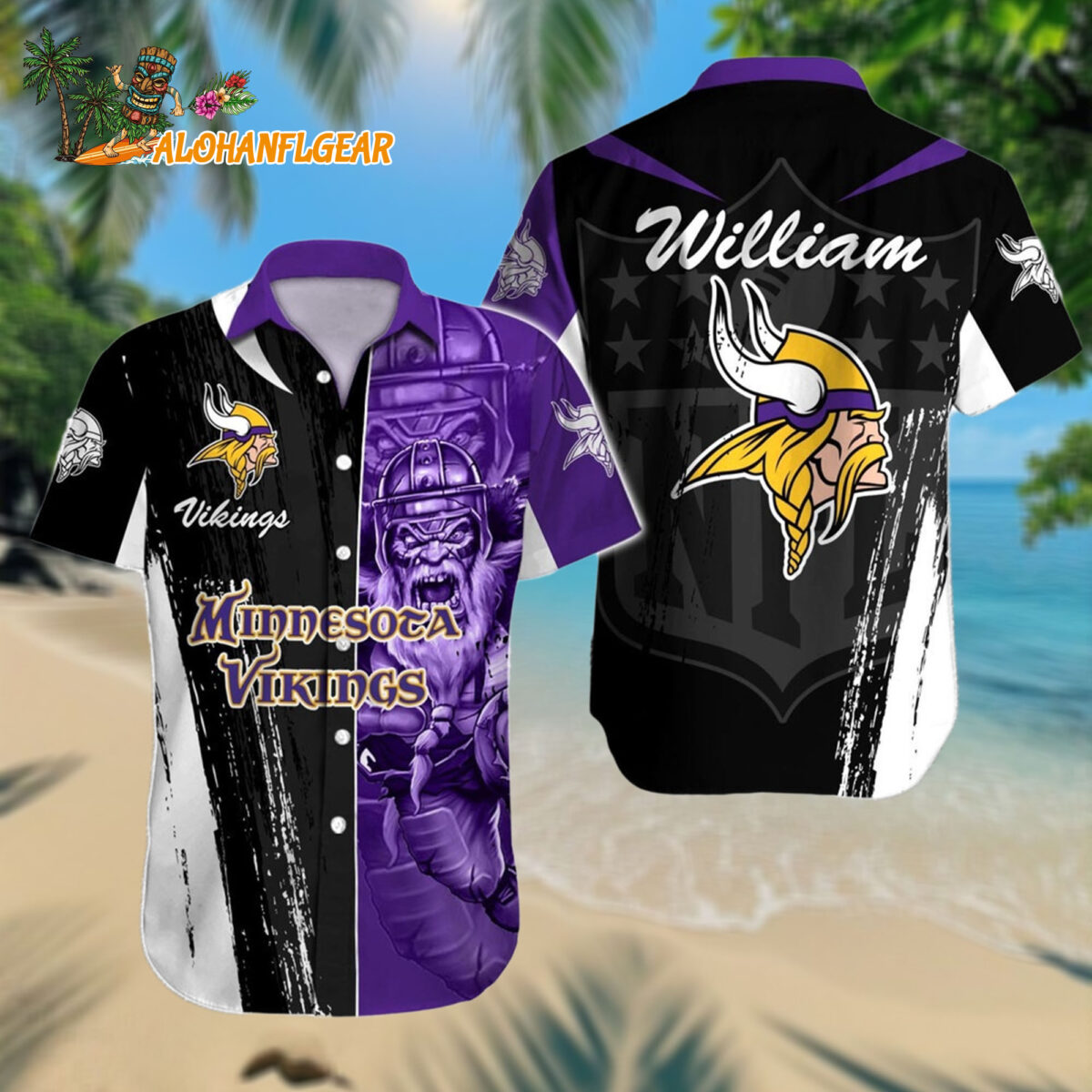 Personalized Minnesota Vikings Hawaiianan Shirt Special Half Tone Mascot Aloha Shirt