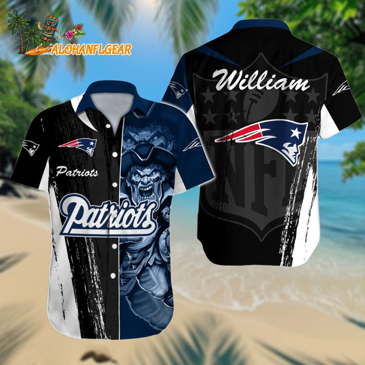 Personalized New England Patriots Hawaiianan Shirt Special Half Tone Mascot Aloha Shirt