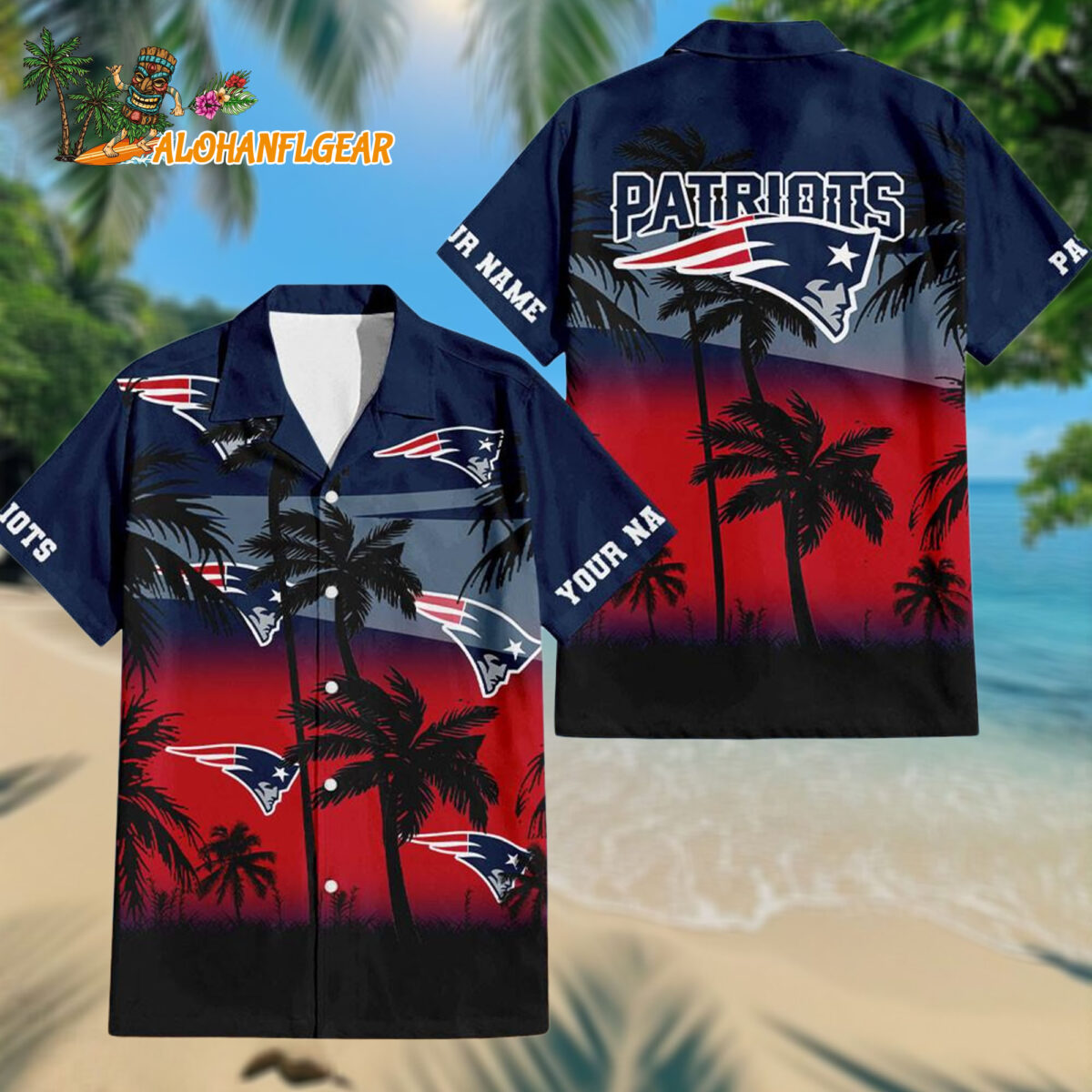 Personalized New England Patriots Palm Tree Summer Design Aloha Hawaiianan Shirt