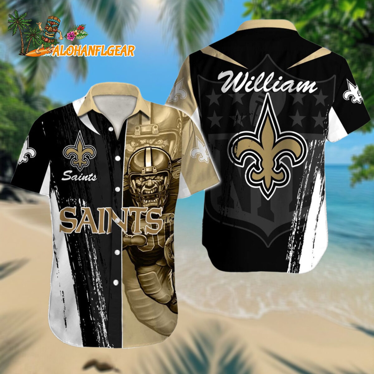 Personalized New Orleans Saints Hawaiianan Shirt Special Half Tone Mascot Aloha Shirt