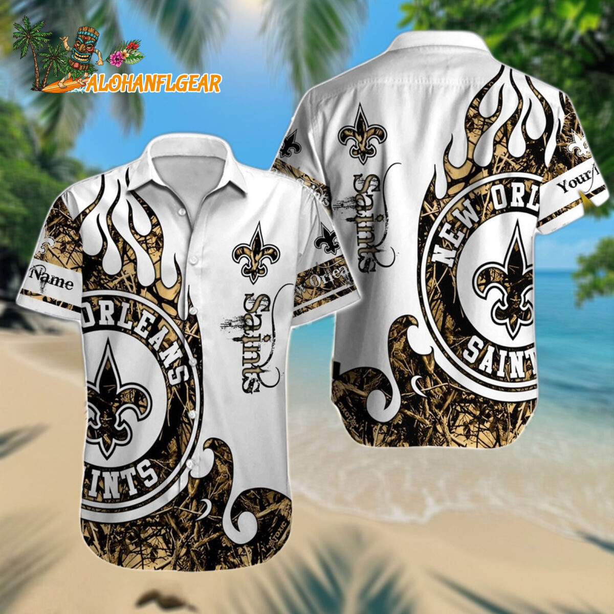 Personalized New Orleans Saints Hawaiianan Shirt Special Realtree Hunting Design Aloha Shirt