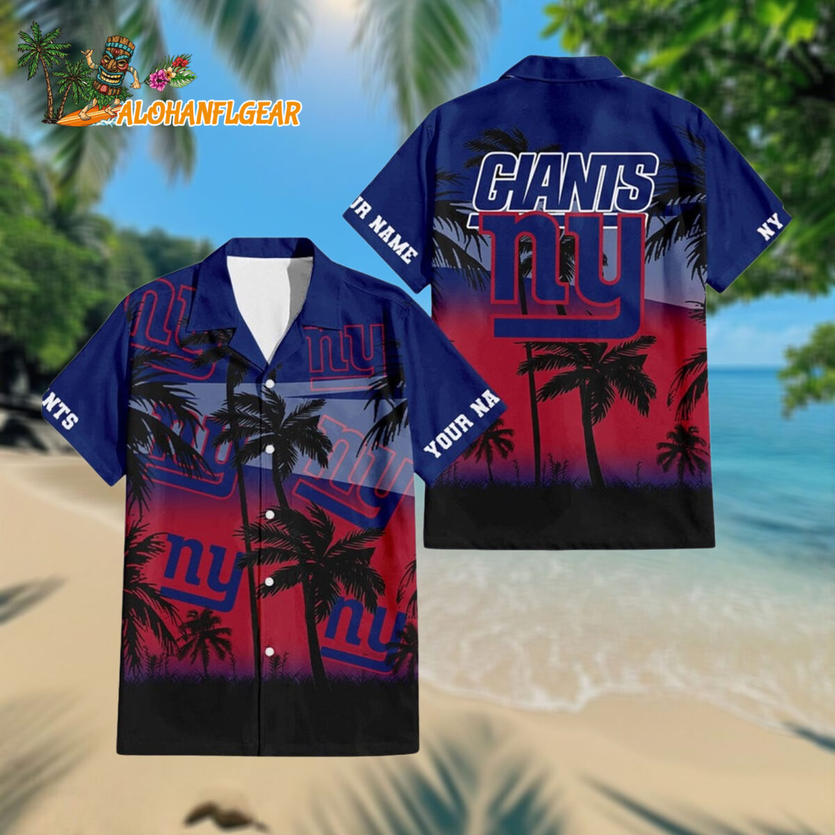 Personalized New York Giants Palm Tree Summer Design Aloha Hawaiianan Shirt
