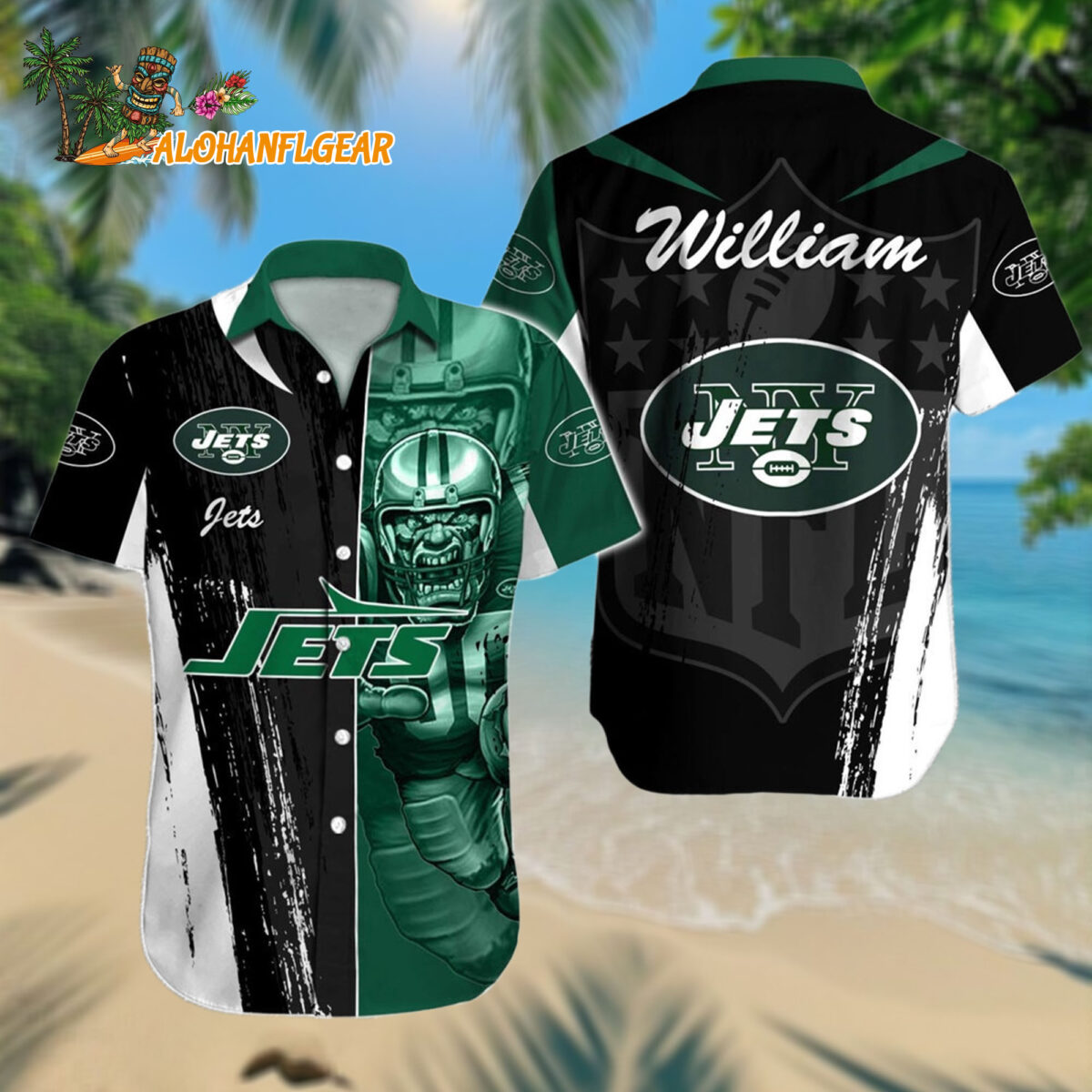 Personalized New York Jets Hawaiianan Shirt Special Half Tone Mascot Aloha Shirt