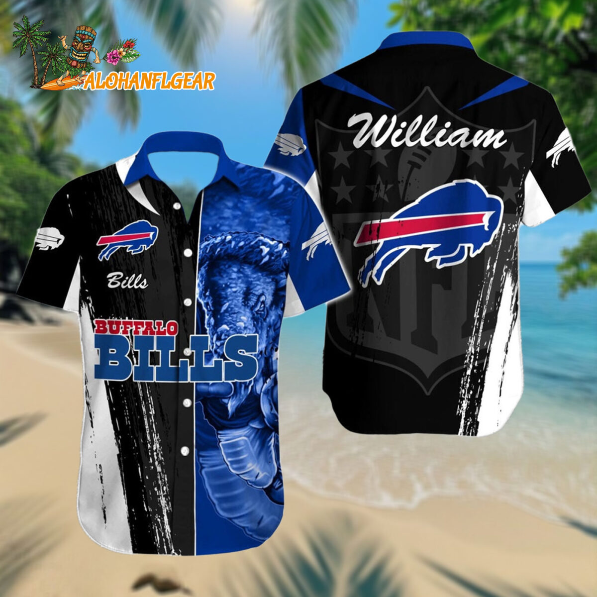 Personalized Nfl Buffalo Bills Hawaiianan Shirt Special Half Tone Mascot Aloha Shirt