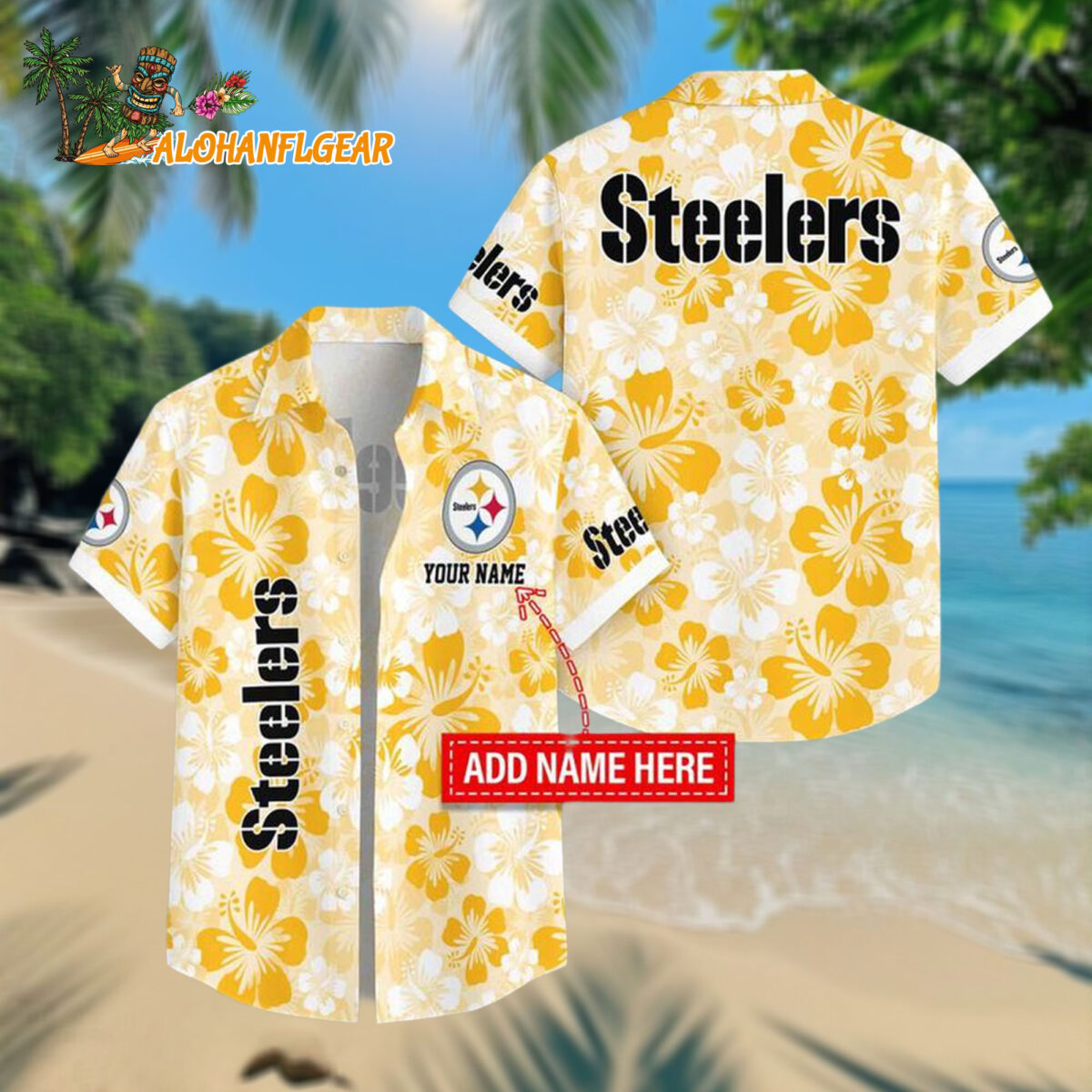 Personalized Pittsburgh Steelers Flower Palm Tree Aloha Hawaiian Shirt