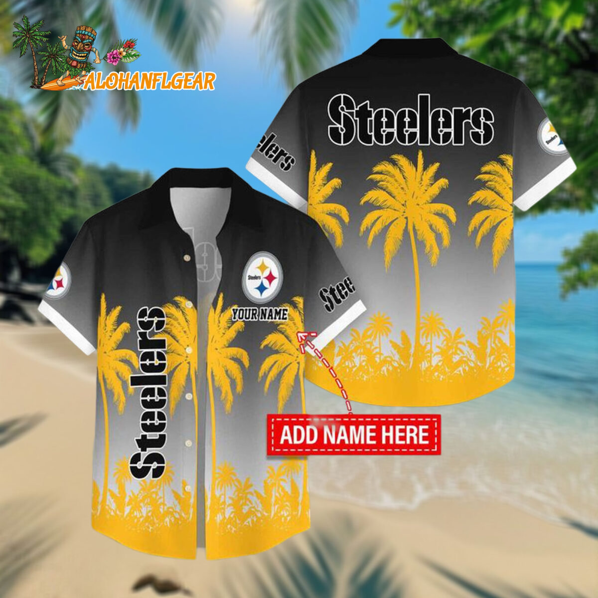 Personalized Pittsburgh Steelers Flower Palm Tree Summer Button Hawaiian Shirt