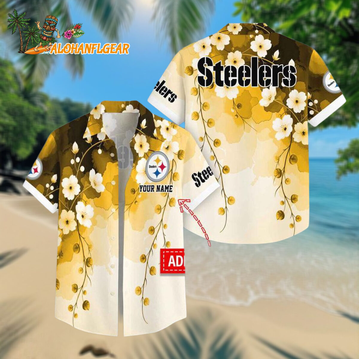 Personalized Pittsburgh Steelers Flower Pattern Trendy Summer Button Hawaiian Shirt