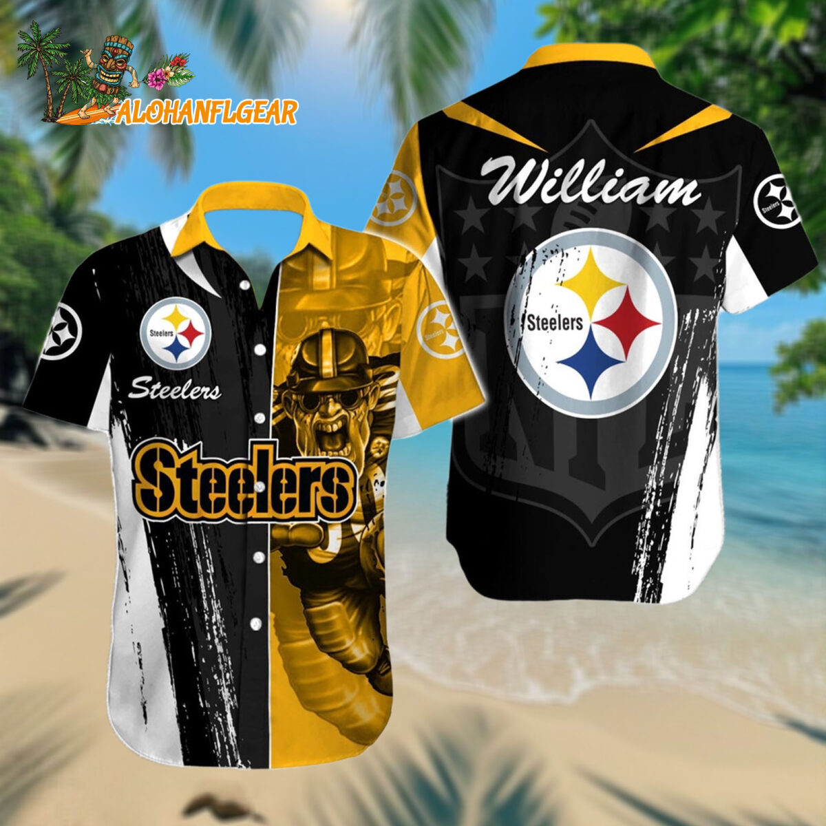 Personalized Pittsburgh Steelers Hawaiianan Shirt Special Half Tone Mascot Aloha Shirt