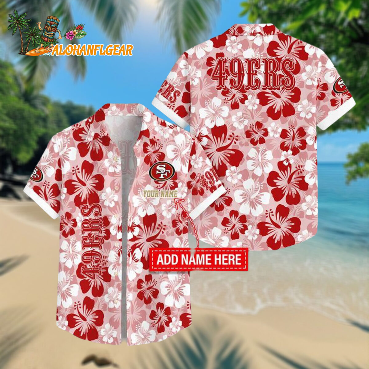 Personalized San Francisco 49ers Flower Palm Tree Aloha Hawaiian Shirt