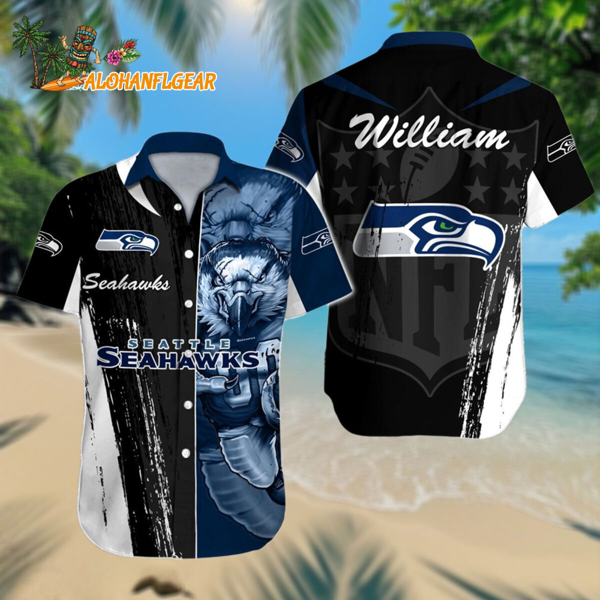 Personalized Seattle Seahawks Hawaiianan Shirt Special Half Tone Mascot Aloha Shirt