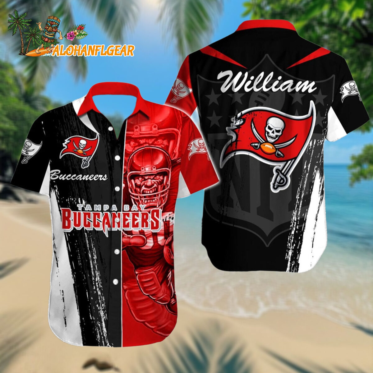 Personalized Tampa Bay Buccaneers Hawaiianan Shirt Special Half Tone Mascot Aloha Shirt