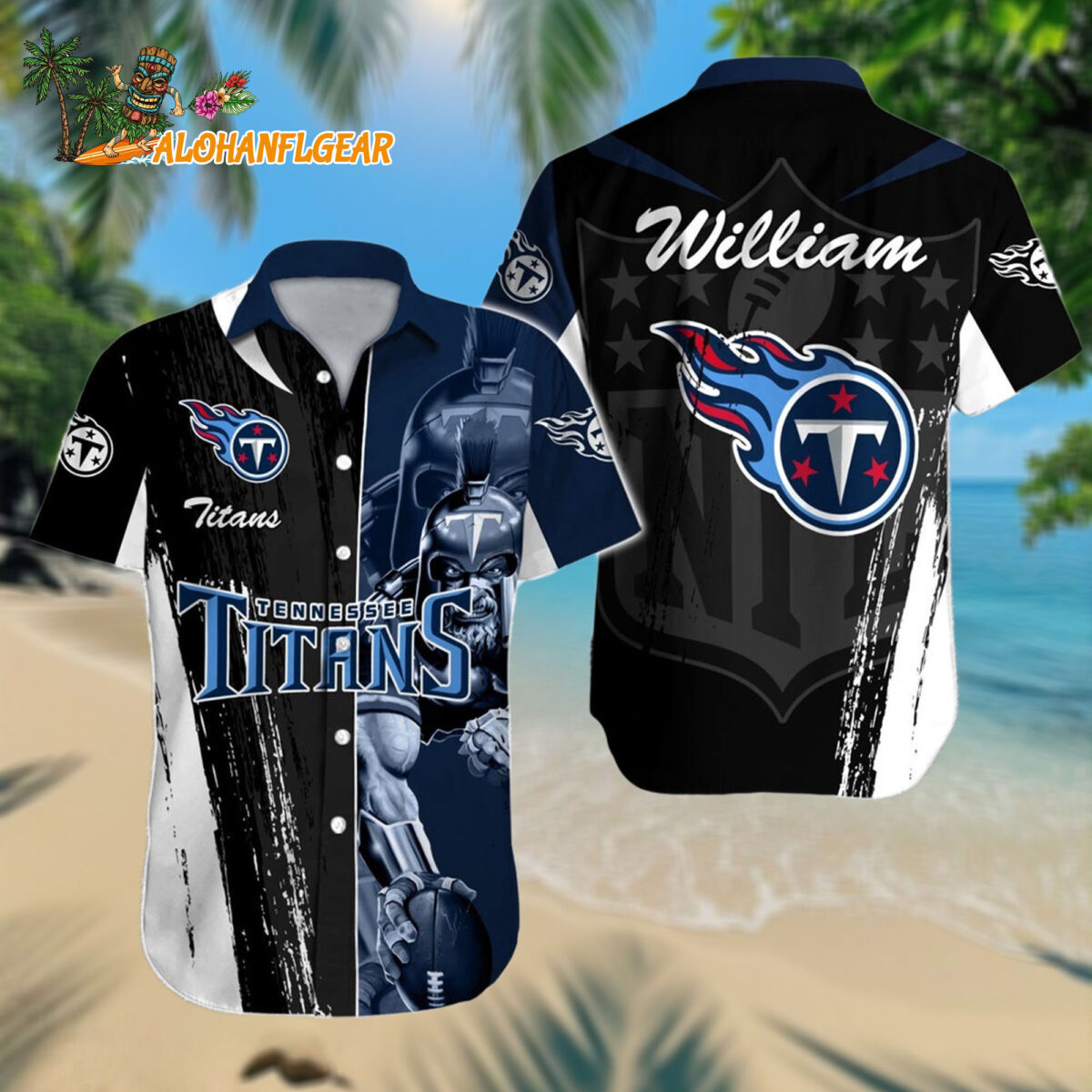 Personalized Tennessee Titans Hawaiianan Shirt Special Half Tone Mascot Aloha Shirt