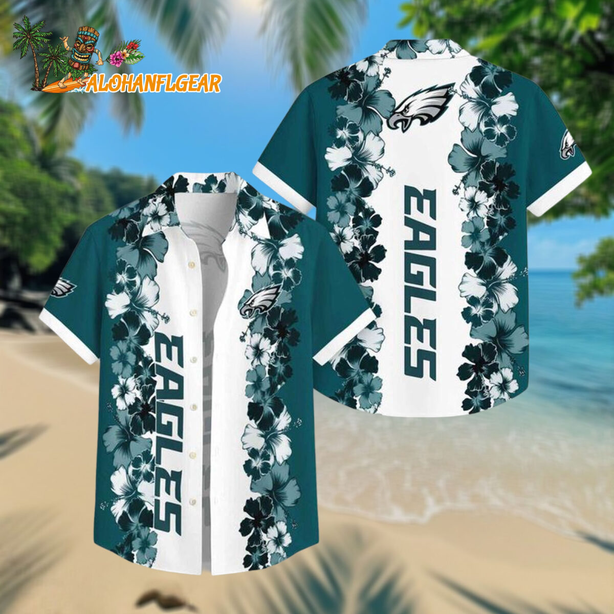 Philadelphia Eagles Flower Pattern Summer Beach Aloha Hawaiian Shirt
