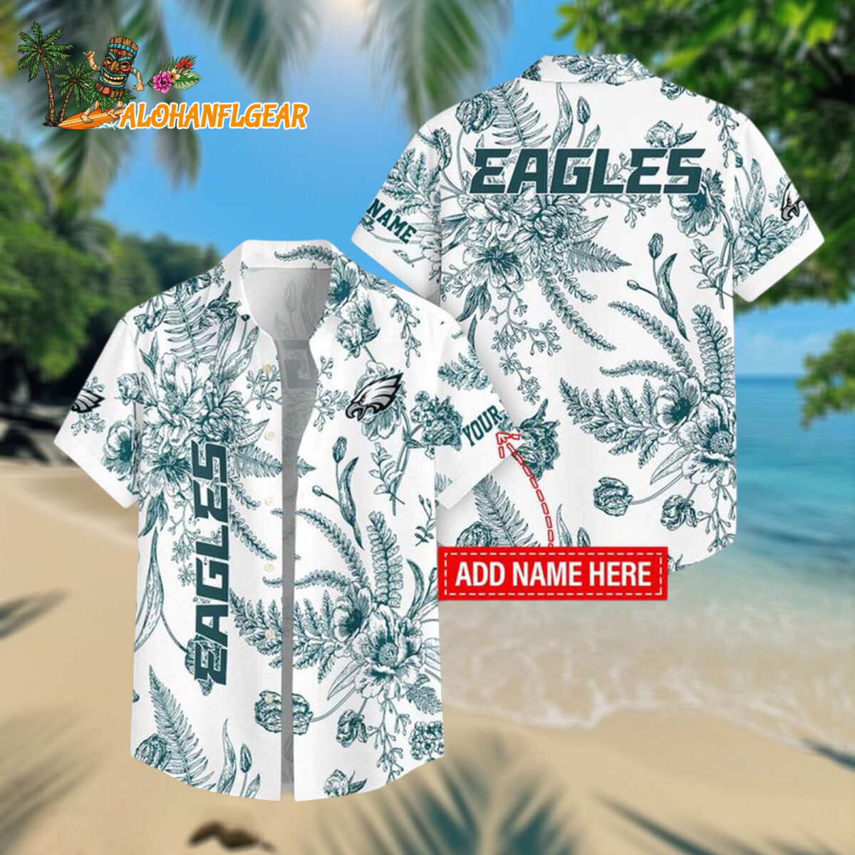 Philadelphia Eagles Leaf Flower Pattern Personalized Name Hawaiian Shirt