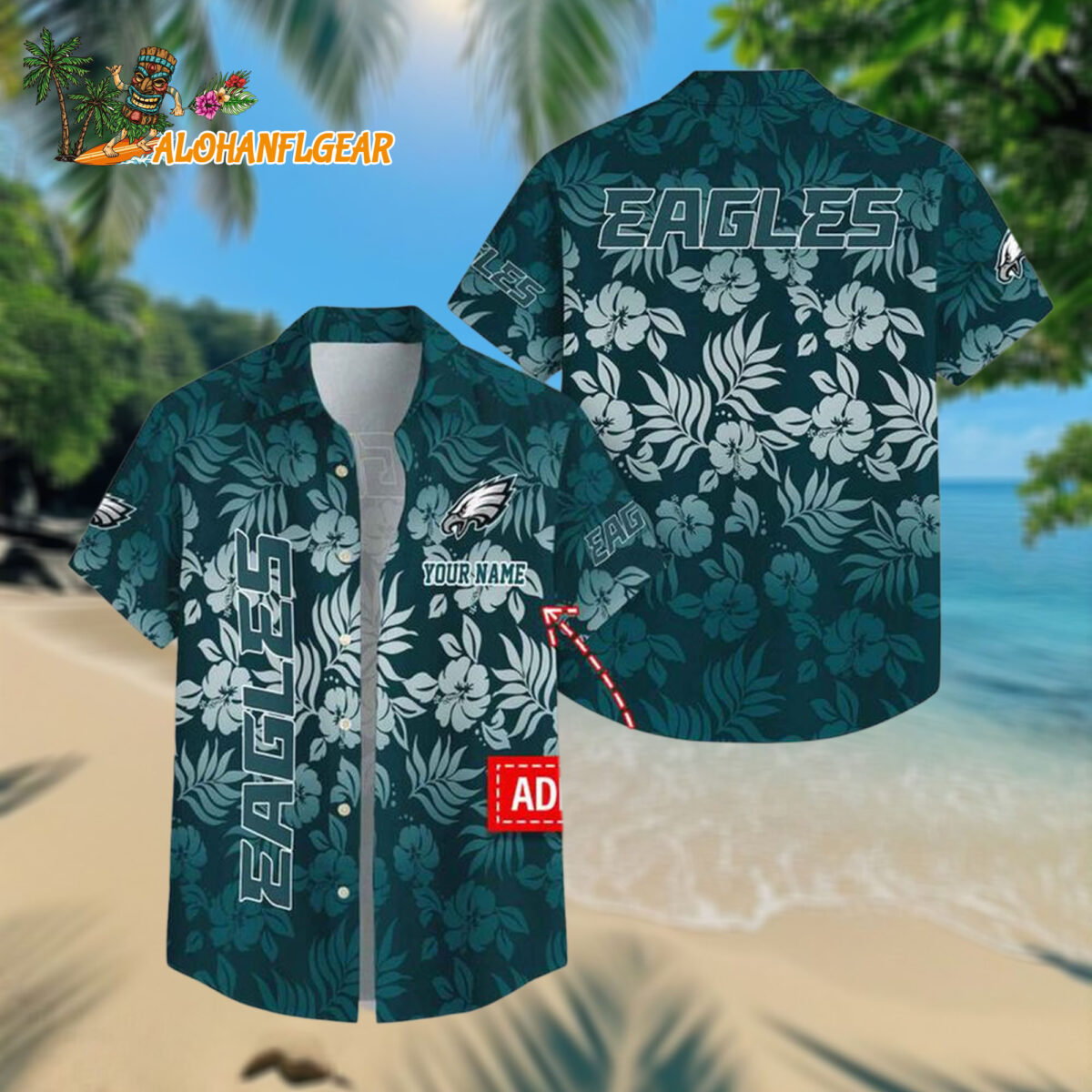 Philadelphia Eagles Night Flower Pattern Personalized Name Hawaiian Shirt