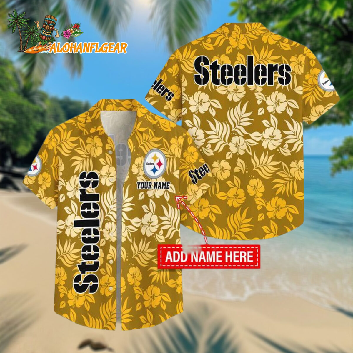 Pittsburgh Steelers Night Flower Pattern Personalized Name Hawaiian Shirt