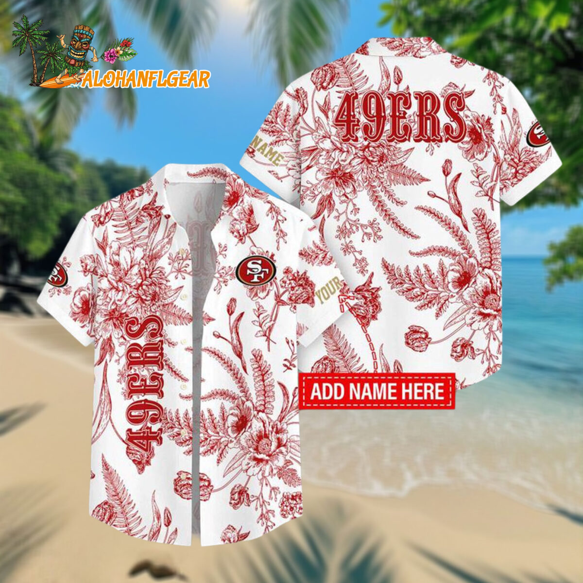 San Francisco 49ers Leaf Flower Pattern Personalized Name Hawaiian Shirt