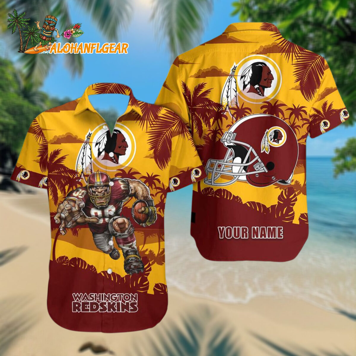 Washington Redskin Football Mascot Summer Hawaiianan Shirt