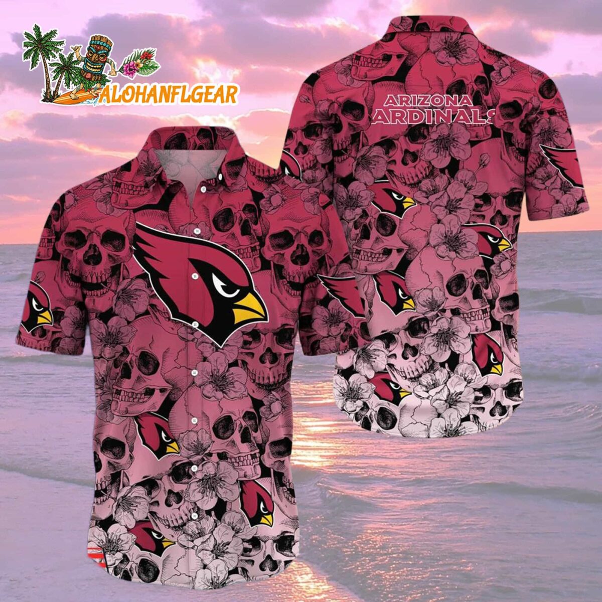 Arizona Cardinals Skull Pattern Aloha Hawaiian Shirt 2