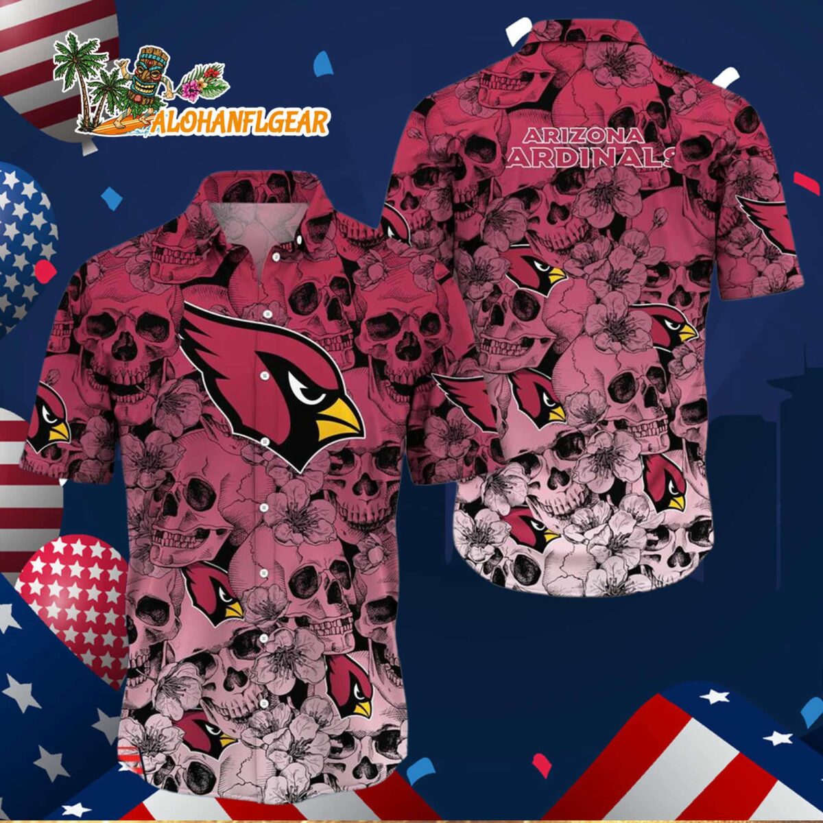 Arizona Cardinals Skull Pattern Aloha Hawaiian Shirt 3
