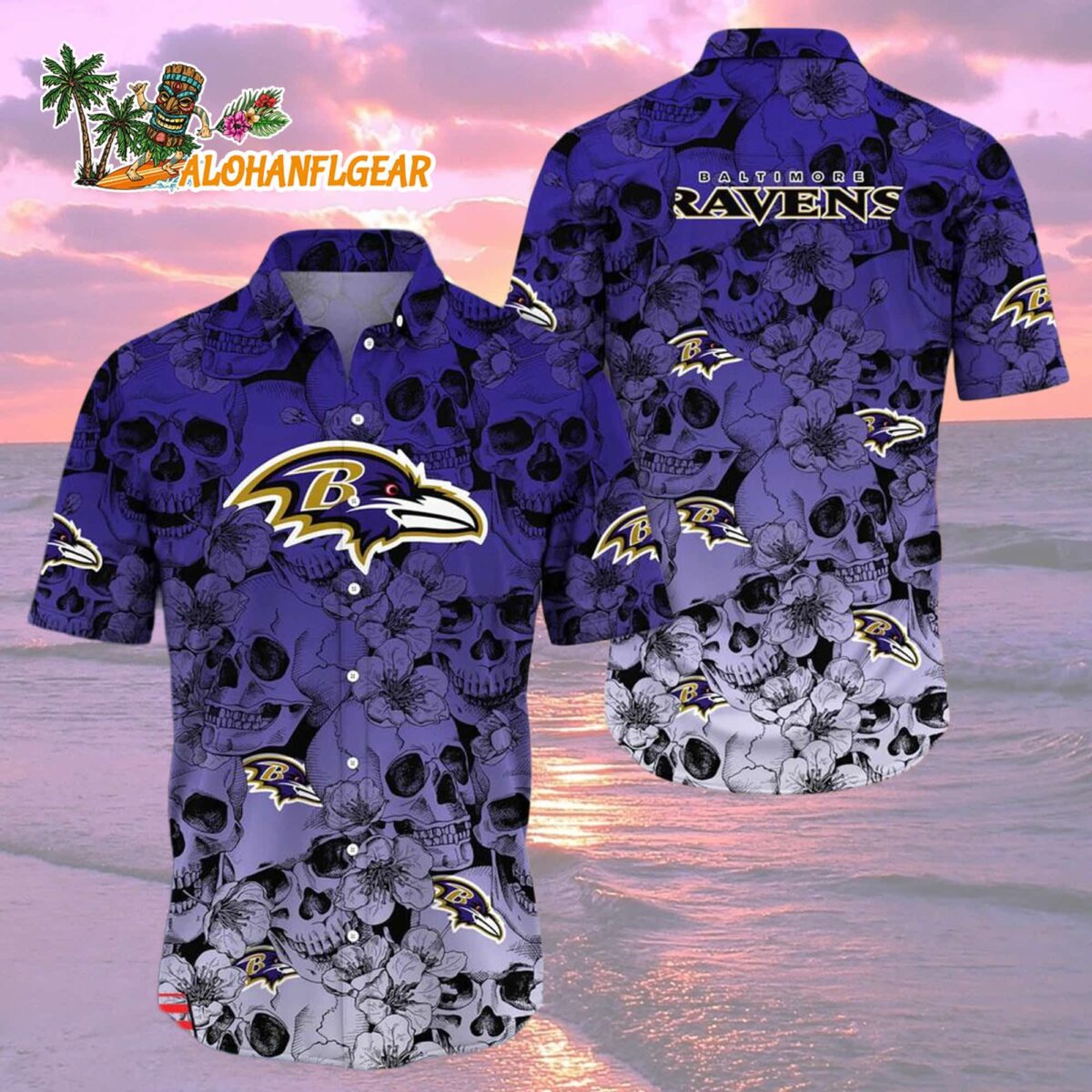 Baltimore Ravens Skull Pattern Aloha Hawaiian Shirt 2