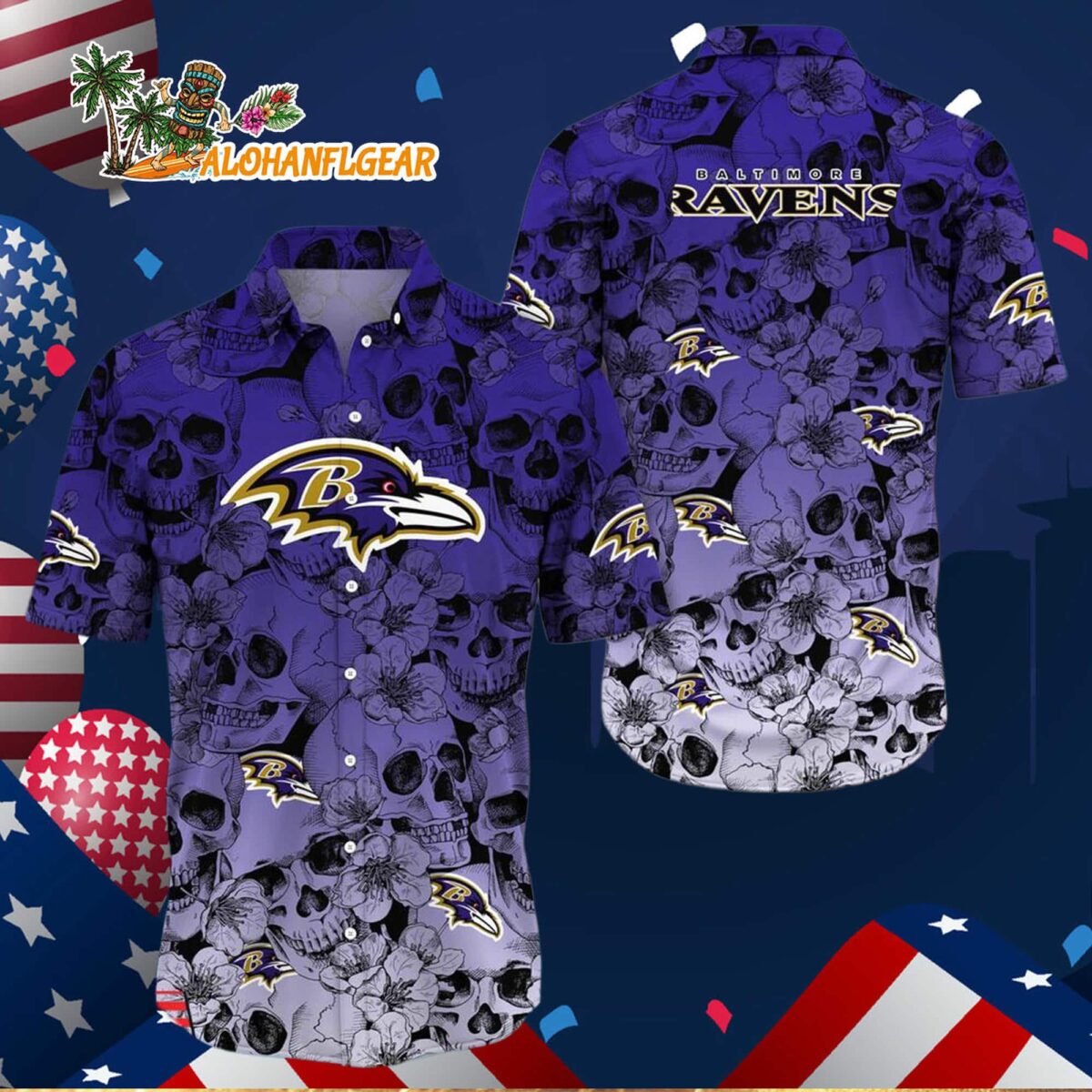 Baltimore Ravens Skull Pattern Aloha Hawaiian Shirt 3