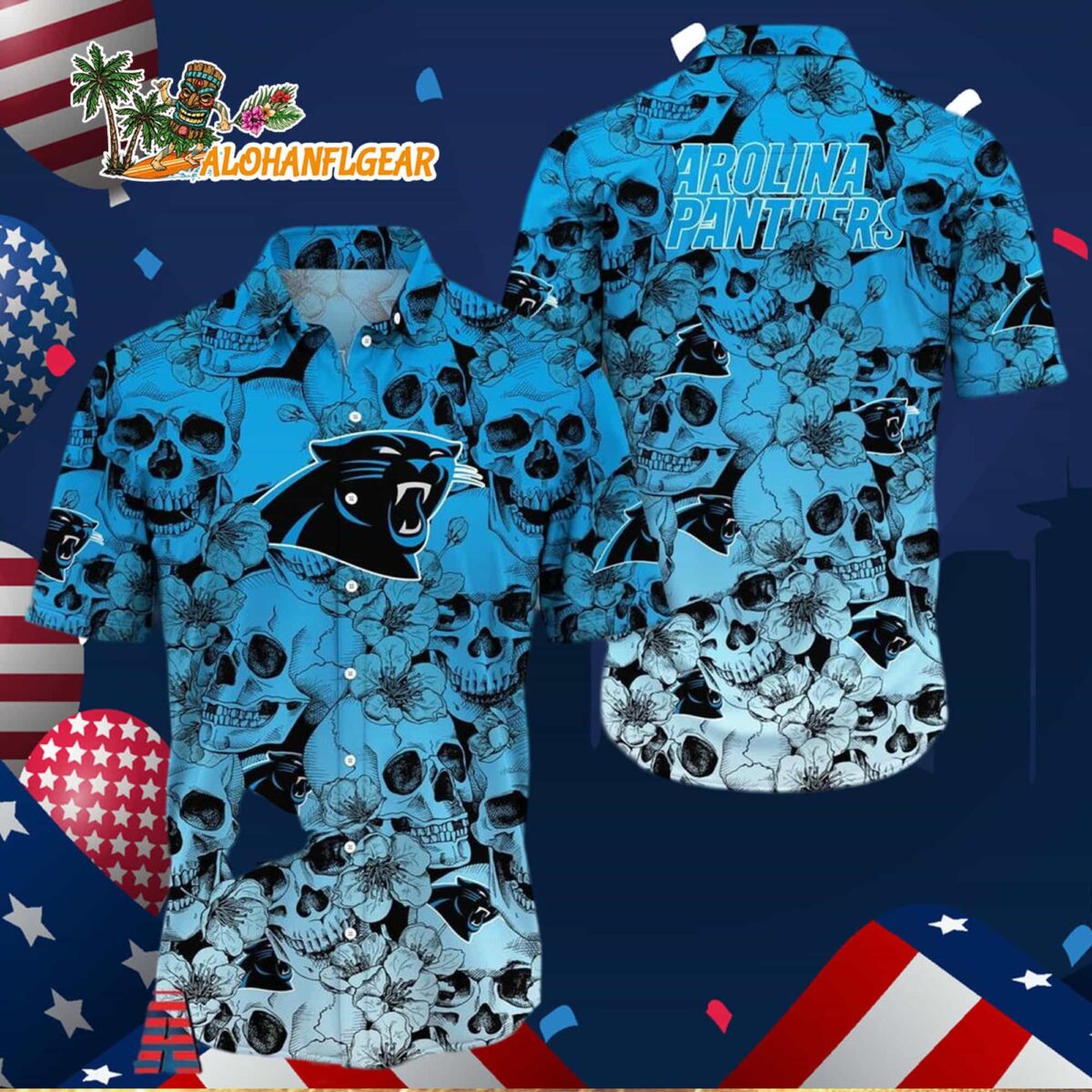 Carolina Panthers Skull Pattern Aloha Hawaiian Shirt 3