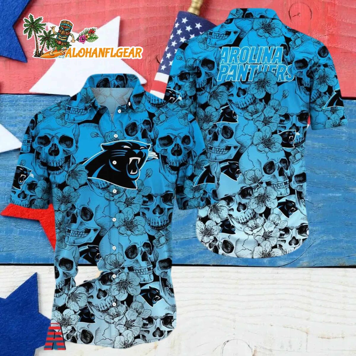 Carolina Panthers Skull Pattern Aloha Hawaiian Shirt 4