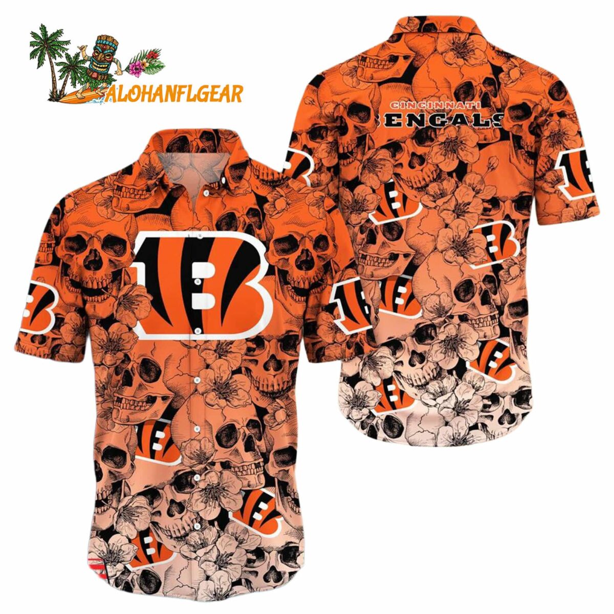 Cincinnati Bengals Skull Pattern Aloha Hawaiian Shirt 1
