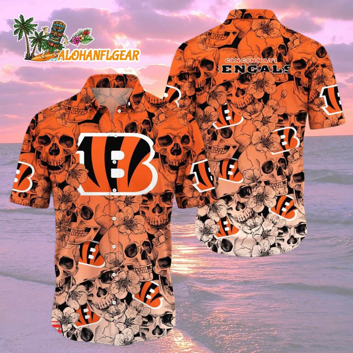Cincinnati Bengals Skull Pattern Aloha Hawaiian Shirt 1 Cincinnati Bengals Skull Pattern Aloha Hawaiian Shirt 2