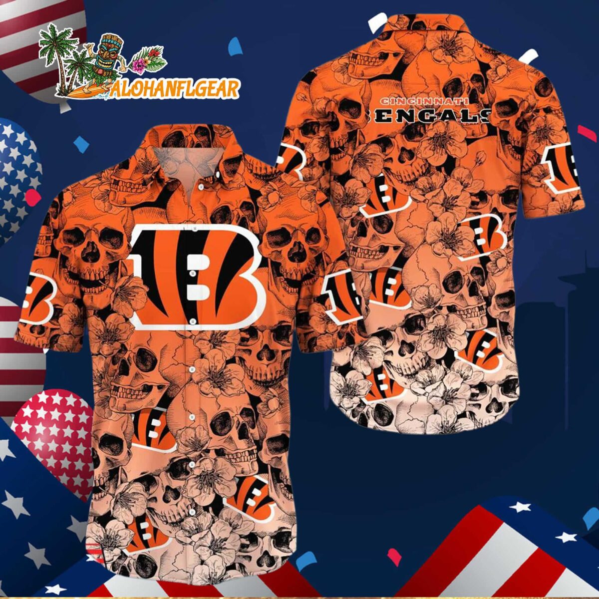 Cincinnati Bengals Skull Pattern Aloha Hawaiian Shirt 2 Cincinnati Bengals Skull Pattern Aloha Hawaiian Shirt 3